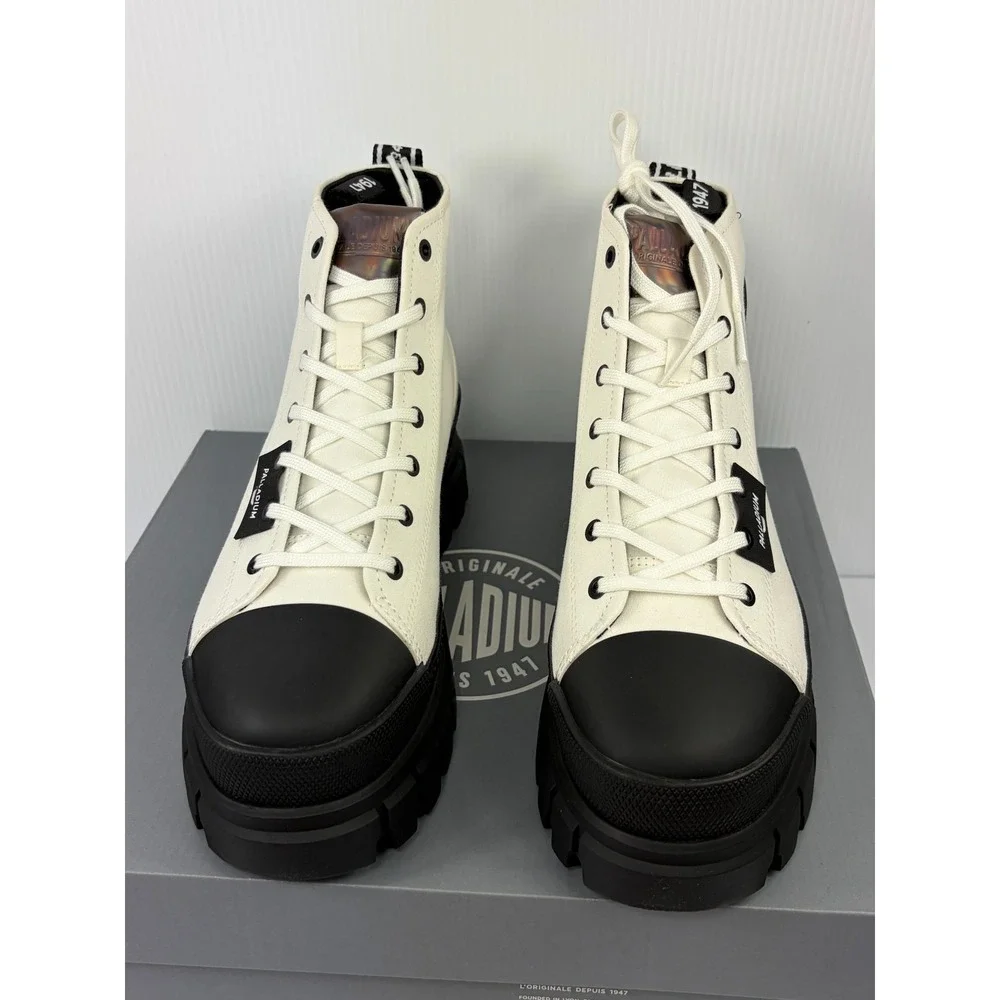 Palladium Revolt Hi TX Women 7.5 Star White Black Canvas Platform Lug Sole Boots